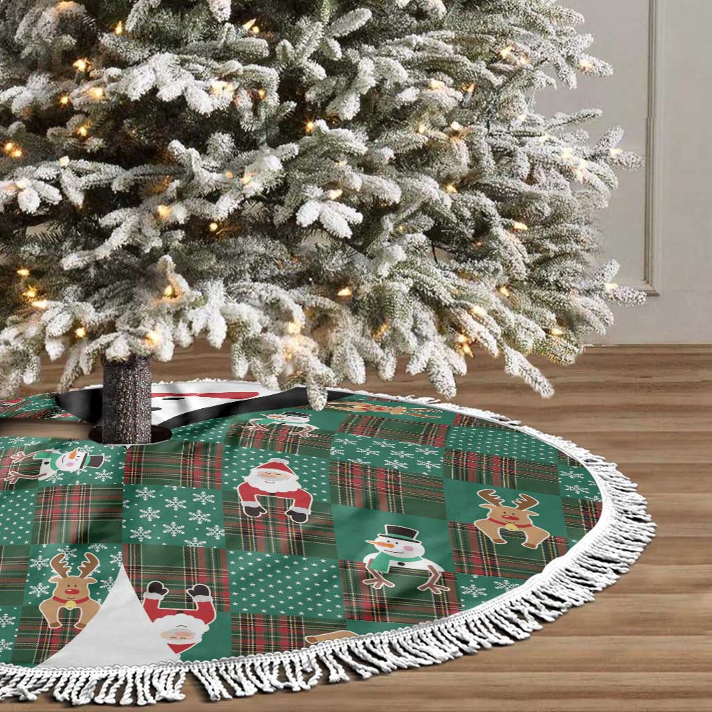Christmas Patchwork Fake Tuxedo Tree Skirt Santa and Reindeer Green Plaid Style - Wonder Print Shop