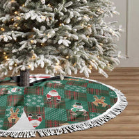 Christmas Patchwork Fake Tuxedo Tree Skirt Santa and Reindeer Green Plaid Style - Wonder Print Shop