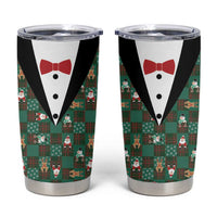 Christmas Patchwork Fake Tuxedo Tumbler Cup Santa and Reindeer Green Plaid Style - Wonder Print Shop
