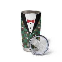 Christmas Patchwork Fake Tuxedo Tumbler Cup Santa and Reindeer Green Plaid Style - Wonder Print Shop