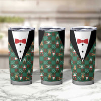 Christmas Patchwork Fake Tuxedo Tumbler Cup Santa and Reindeer Green Plaid Style - Wonder Print Shop