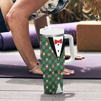 Christmas Patchwork Fake Tuxedo Tumbler With Handle Santa and Reindeer Green Plaid Style - Wonder Print Shop