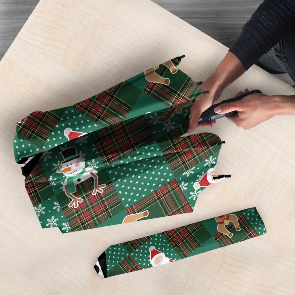Christmas Patchwork Fake Tuxedo Umbrella Santa and Reindeer Green Plaid Style - Wonder Print Shop
