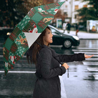 Christmas Patchwork Fake Tuxedo Umbrella Santa and Reindeer Green Plaid Style - Wonder Print Shop