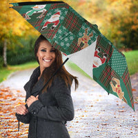 Christmas Patchwork Fake Tuxedo Umbrella Santa and Reindeer Green Plaid Style - Wonder Print Shop