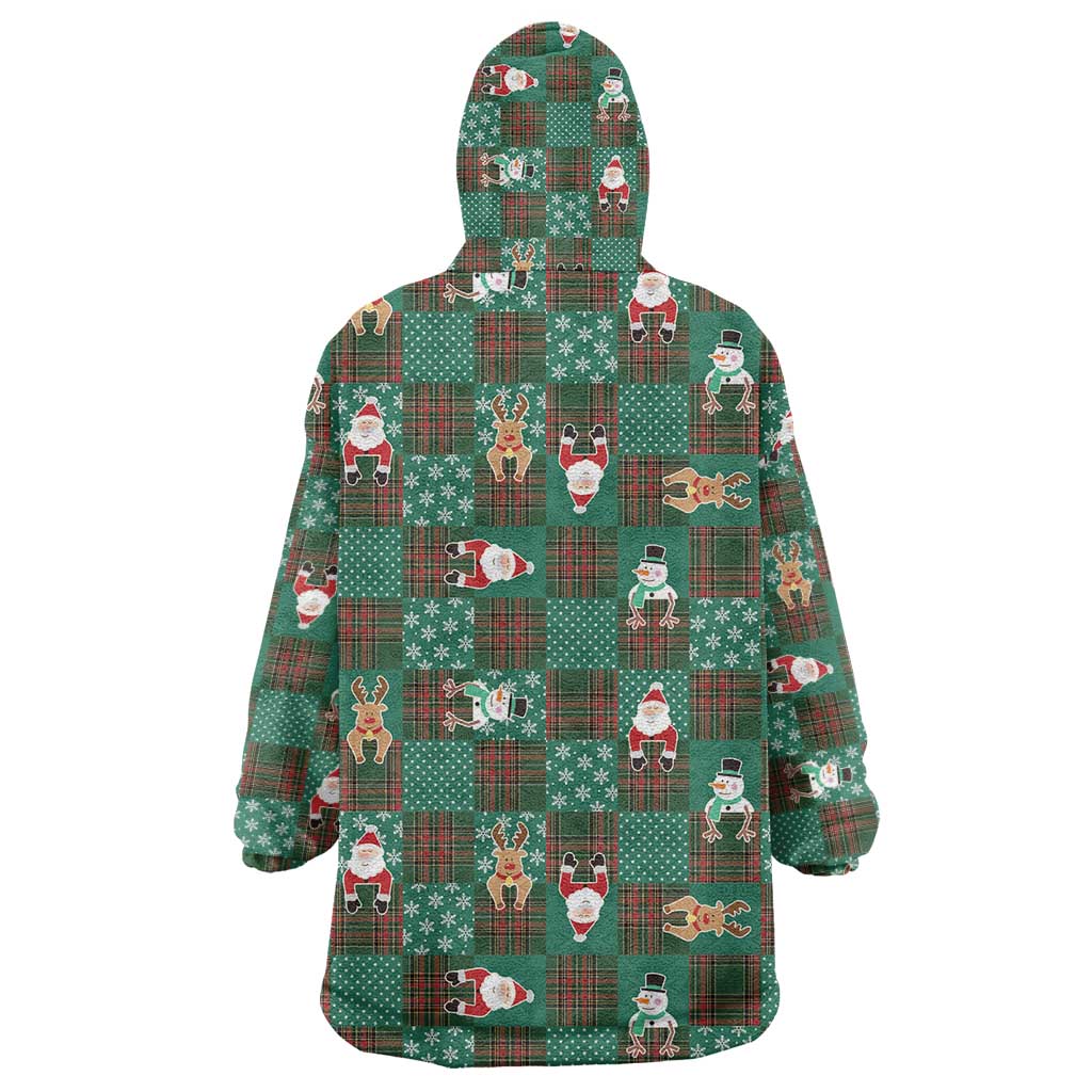 Christmas Patchwork Fake Tuxedo Wearable Blanket Hoodie Santa and Reindeer Green Plaid Style - Wonder Print Shop