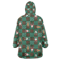 Christmas Patchwork Fake Tuxedo Wearable Blanket Hoodie Santa and Reindeer Green Plaid Style - Wonder Print Shop
