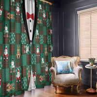 Christmas Patchwork Fake Tuxedo Window Curtain Santa and Reindeer Green Plaid Style - Wonder Print Shop
