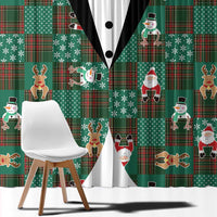 Christmas Patchwork Fake Tuxedo Window Curtain Santa and Reindeer Green Plaid Style - Wonder Print Shop