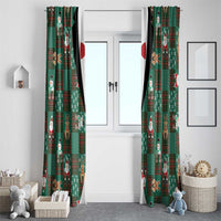 Christmas Patchwork Fake Tuxedo Window Curtain Santa and Reindeer Green Plaid Style - Wonder Print Shop