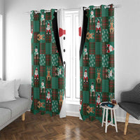 Christmas Patchwork Fake Tuxedo Window Curtain Santa and Reindeer Green Plaid Style - Wonder Print Shop