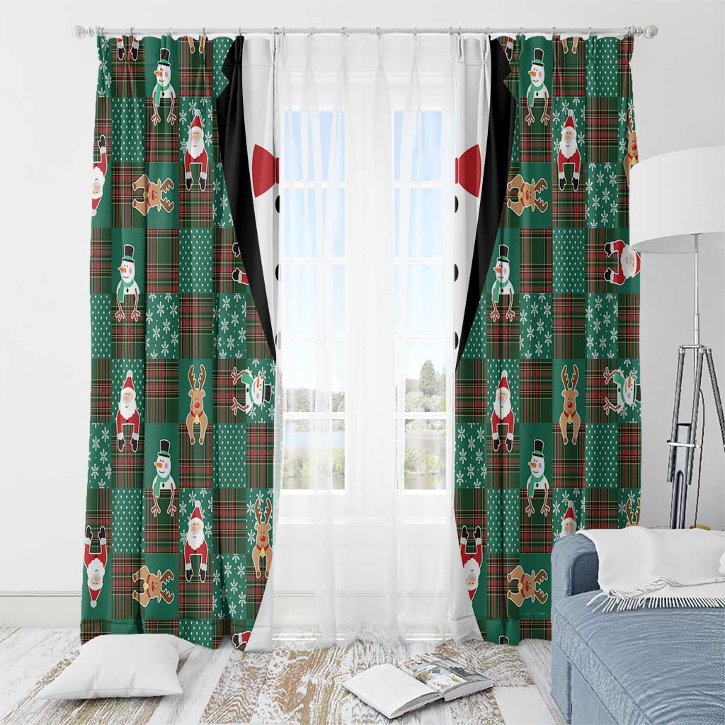Christmas Patchwork Fake Tuxedo Window Curtain Santa and Reindeer Green Plaid Style - Wonder Print Shop