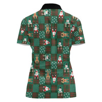 Christmas Patchwork Fake Tuxedo Women Polo Shirt Santa and Reindeer Green Plaid Style - Wonder Print Shop