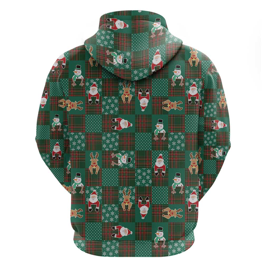 Christmas Patchwork Fake Tuxedo Zip Hoodie Santa and Reindeer Green Plaid Style - Wonder Print Shop
