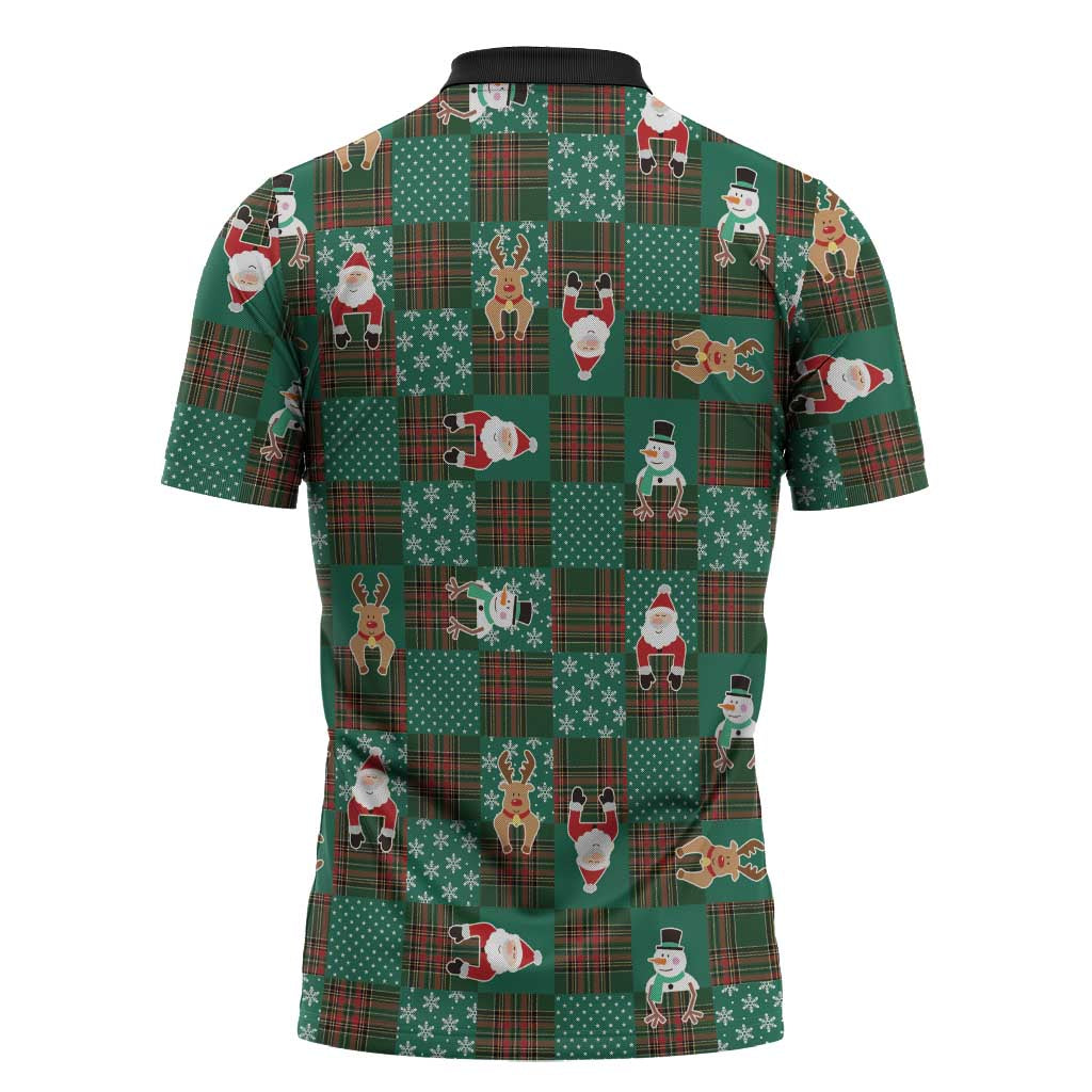 Christmas Patchwork Fake Tuxedo Zipper Polo Shirt Santa and Reindeer Green Plaid Style - Wonder Print Shop
