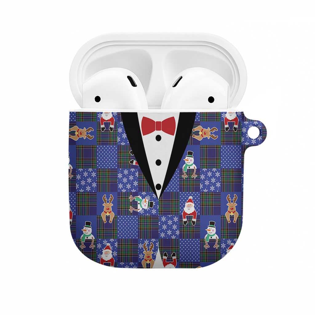 Christmas Patchwork Fake Tuxedo AirPods Case Santa and Reindeer Blue Plaid Style - Wonder Print Shop