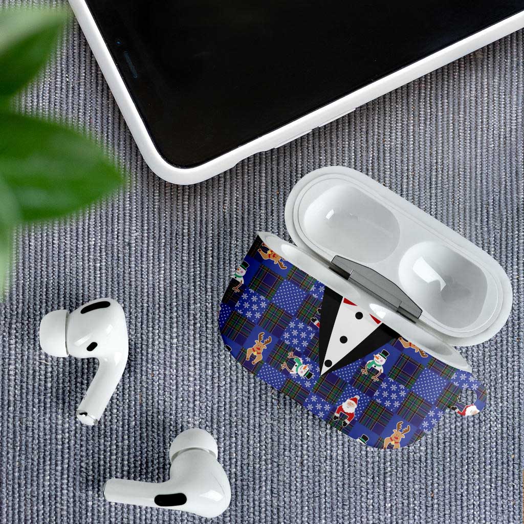 Christmas Patchwork Fake Tuxedo AirPods Case Santa and Reindeer Blue Plaid Style - Wonder Print Shop