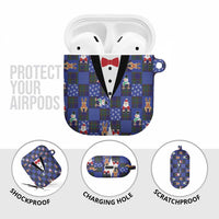 Christmas Patchwork Fake Tuxedo AirPods Case Santa and Reindeer Blue Plaid Style - Wonder Print Shop