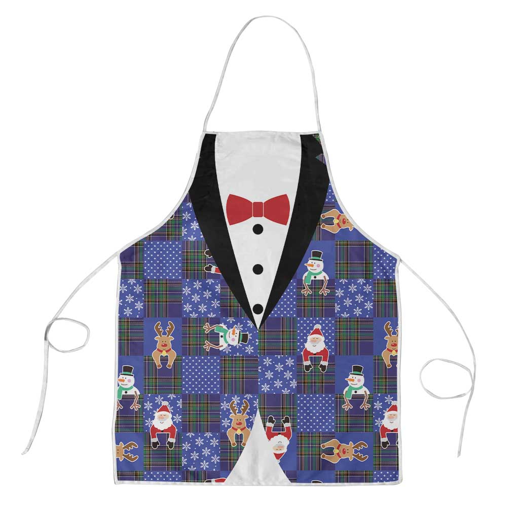 Christmas Patchwork Fake Tuxedo Apron Santa and Reindeer Blue Plaid Style - Wonder Print Shop
