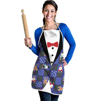 Christmas Patchwork Fake Tuxedo Apron Santa and Reindeer Blue Plaid Style - Wonder Print Shop