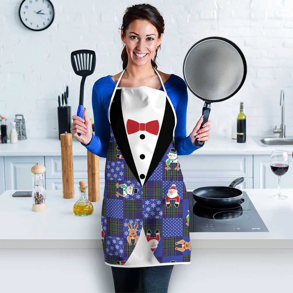 Christmas Patchwork Fake Tuxedo Apron Santa and Reindeer Blue Plaid Style - Wonder Print Shop