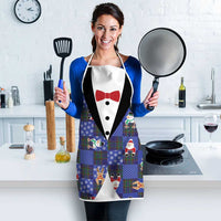 Christmas Patchwork Fake Tuxedo Apron Santa and Reindeer Blue Plaid Style - Wonder Print Shop