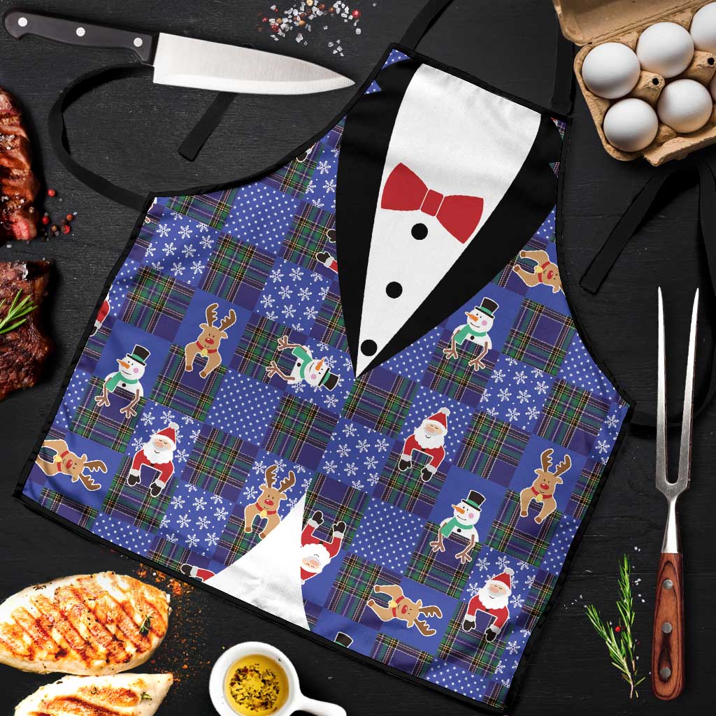 Christmas Patchwork Fake Tuxedo Apron Santa and Reindeer Blue Plaid Style - Wonder Print Shop