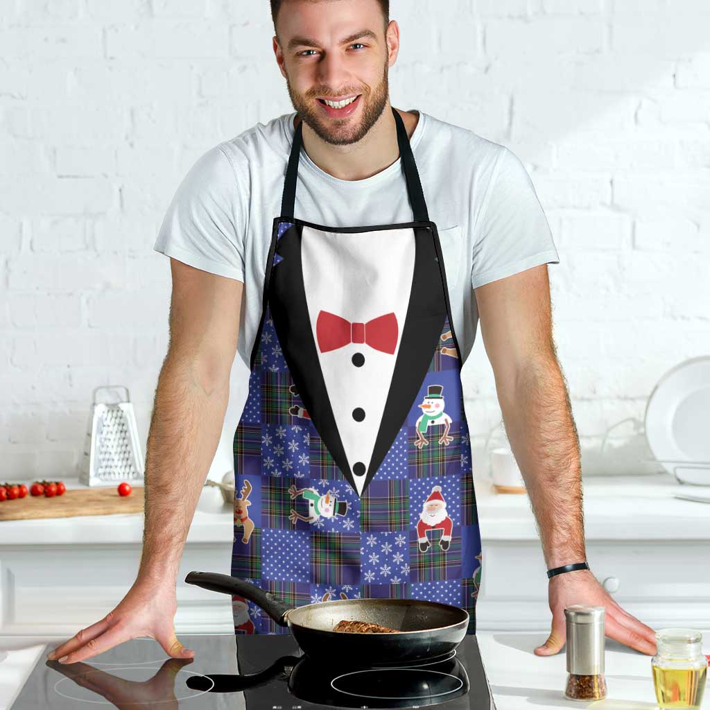 Christmas Patchwork Fake Tuxedo Apron Santa and Reindeer Blue Plaid Style - Wonder Print Shop