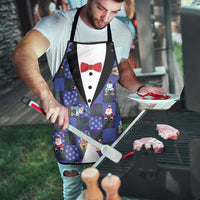 Christmas Patchwork Fake Tuxedo Apron Santa and Reindeer Blue Plaid Style - Wonder Print Shop