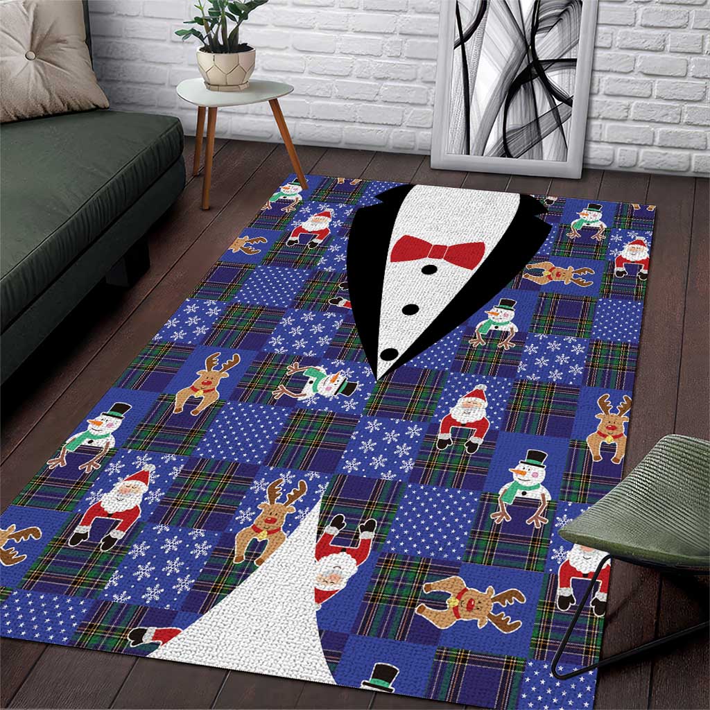 Christmas Patchwork Fake Tuxedo Area Rug Santa and Reindeer Blue Plaid Style - Wonder Print Shop