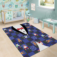 Christmas Patchwork Fake Tuxedo Area Rug Santa and Reindeer Blue Plaid Style - Wonder Print Shop