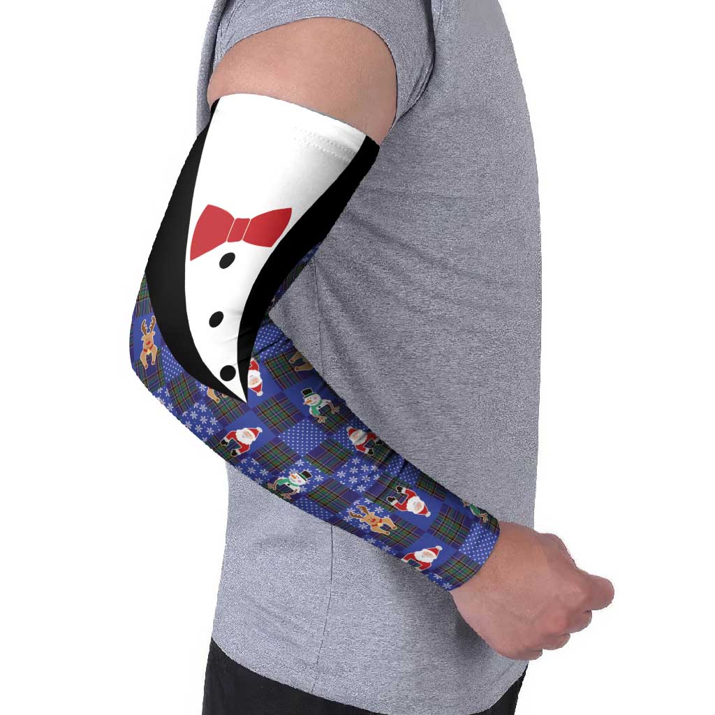 Christmas Patchwork Fake Tuxedo Arm Sleeves Santa and Reindeer Blue Plaid Style - Wonder Print Shop
