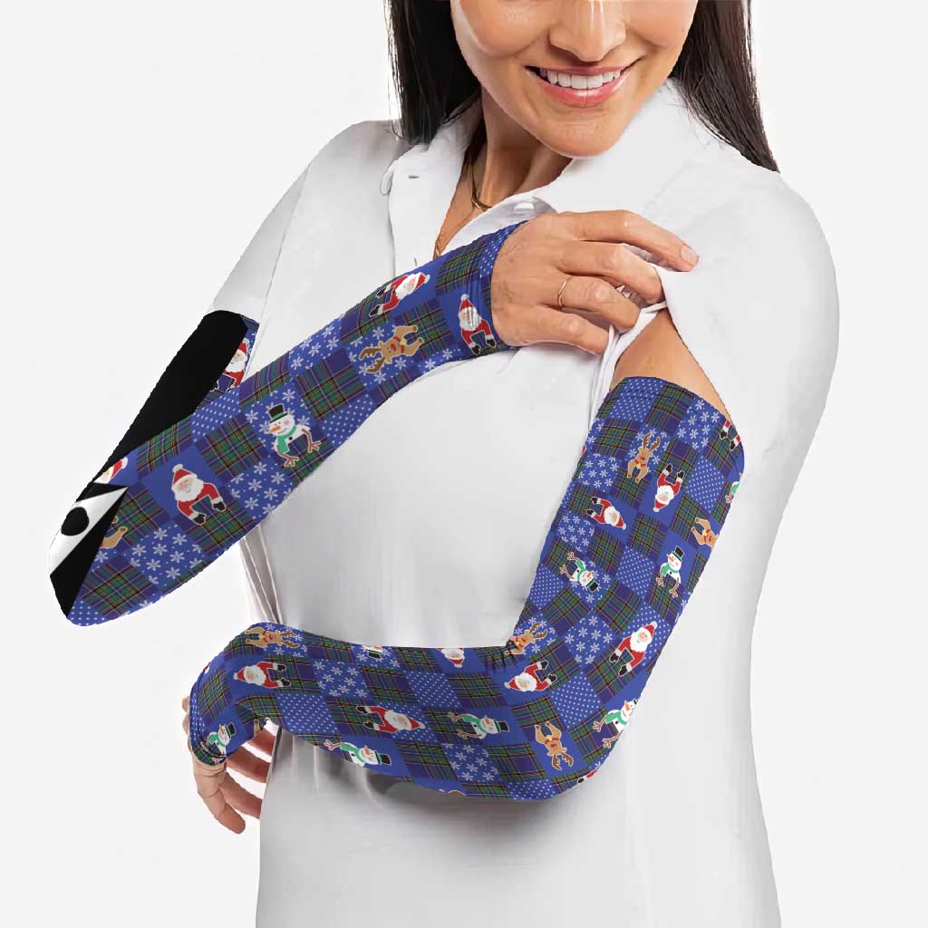 Christmas Patchwork Fake Tuxedo Arm Sleeves Santa and Reindeer Blue Plaid Style - Wonder Print Shop