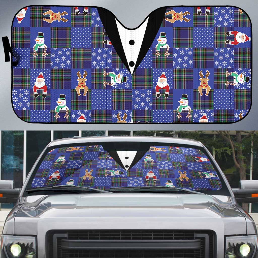 Christmas Patchwork Fake Tuxedo Auto Sun Shade Santa and Reindeer Blue Plaid Style - Wonder Print Shop
