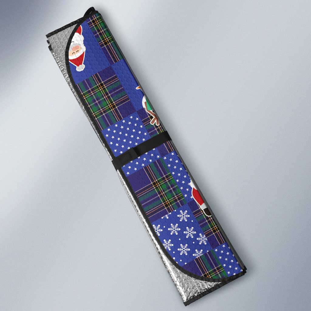 Christmas Patchwork Fake Tuxedo Auto Sun Shade Santa and Reindeer Blue Plaid Style - Wonder Print Shop