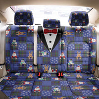Christmas Patchwork Fake Tuxedo Back Car Seat Cover Santa and Reindeer Blue Plaid Style - Wonder Print Shop