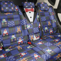 Christmas Patchwork Fake Tuxedo Back Car Seat Cover Santa and Reindeer Blue Plaid Style - Wonder Print Shop