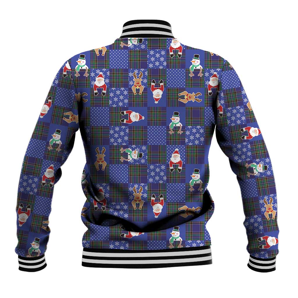 Christmas Patchwork Fake Tuxedo Baseball Jacket Santa and Reindeer Blue Plaid Style - Wonder Print Shop