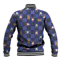 Christmas Patchwork Fake Tuxedo Baseball Jacket Santa and Reindeer Blue Plaid Style - Wonder Print Shop
