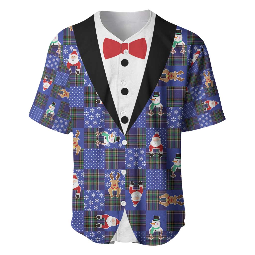 Christmas Patchwork Fake Tuxedo Baseball Jersey Santa and Reindeer Blue Plaid Style - Wonder Print Shop