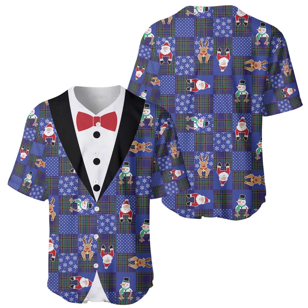 Christmas Patchwork Fake Tuxedo Baseball Jersey Santa and Reindeer Blue Plaid Style - Wonder Print Shop