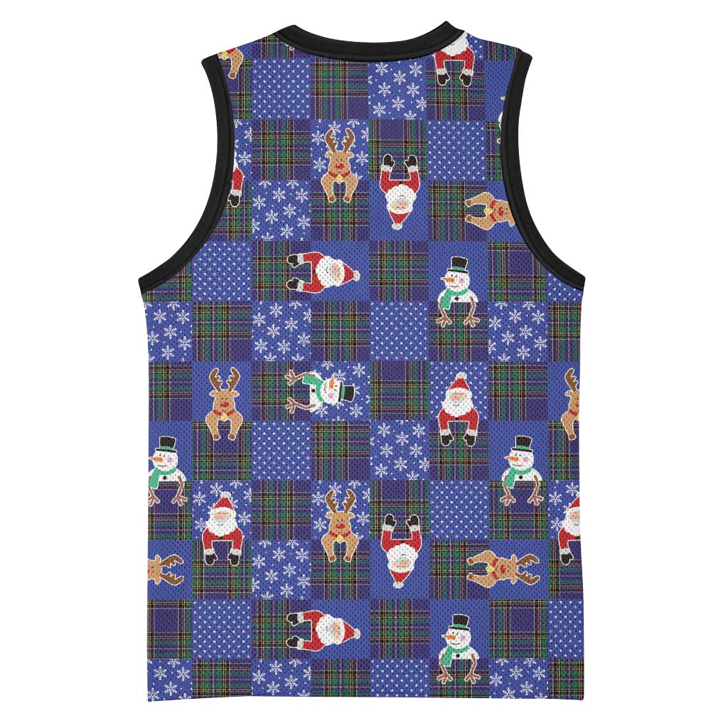 Christmas Patchwork Fake Tuxedo Basketball Jersey Santa and Reindeer Blue Plaid Style - Wonder Print Shop
