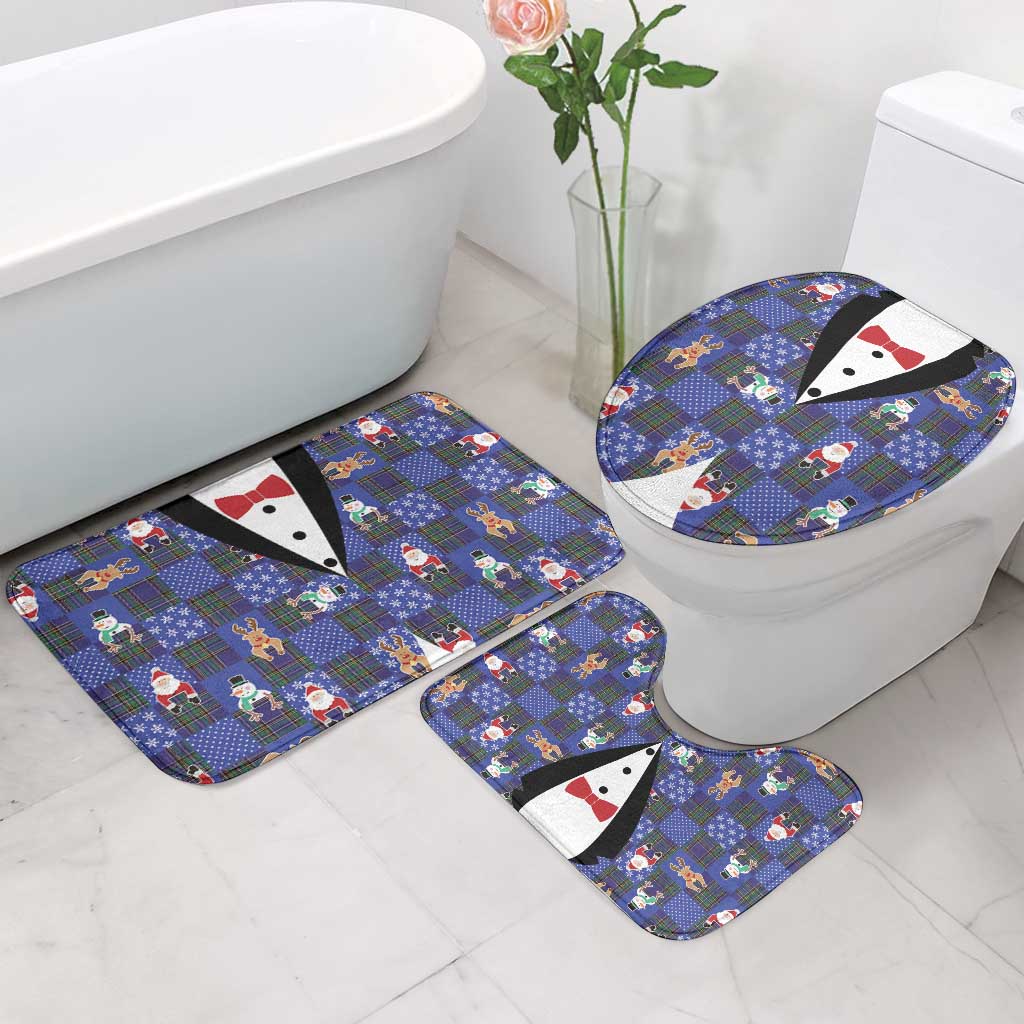 Christmas Patchwork Fake Tuxedo Bathroom Set Santa and Reindeer Blue Plaid Style - Wonder Print Shop