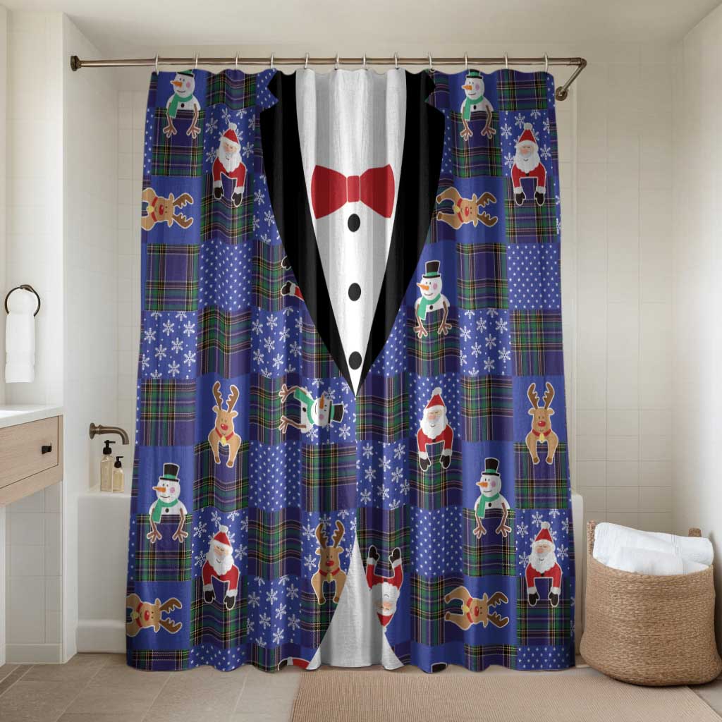 Christmas Patchwork Fake Tuxedo Bathroom Set Santa and Reindeer Blue Plaid Style - Wonder Print Shop