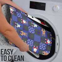 Christmas Patchwork Fake Tuxedo Bathroom Set Santa and Reindeer Blue Plaid Style - Wonder Print Shop