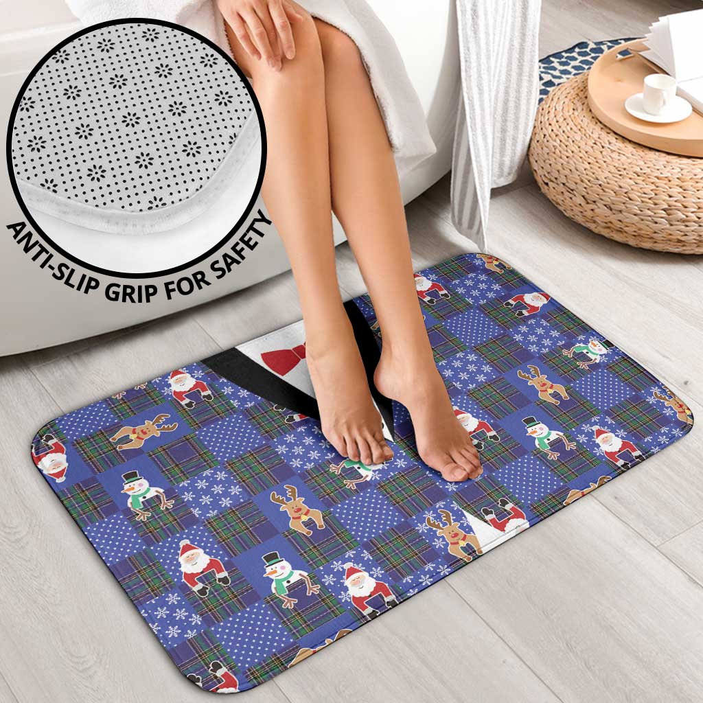 Christmas Patchwork Fake Tuxedo Bathroom Set Santa and Reindeer Blue Plaid Style - Wonder Print Shop