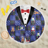 Christmas Patchwork Fake Tuxedo Beach Blanket Santa and Reindeer Blue Plaid Style - Wonder Print Shop