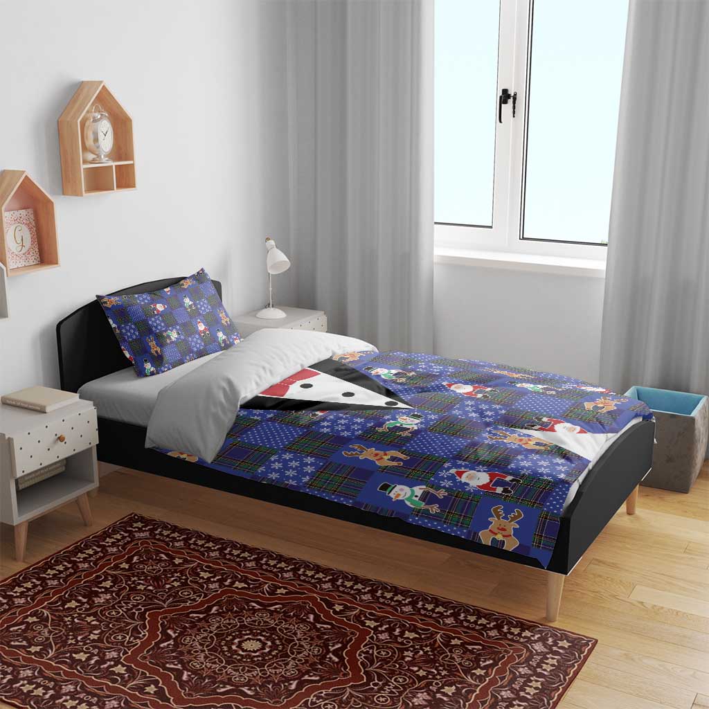 Christmas Patchwork Fake Tuxedo Bedding Set Santa and Reindeer Blue Plaid Style - Wonder Print Shop