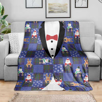 Christmas Patchwork Fake Tuxedo Blanket Santa and Reindeer Blue Plaid Style - Wonder Print Shop