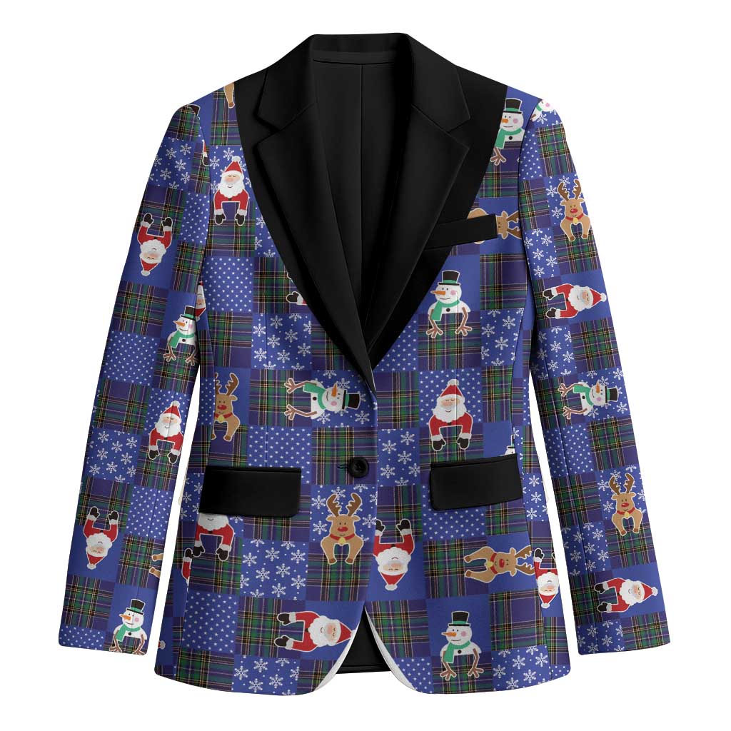 Christmas Patchwork Fake Tuxedo Blazer Santa and Reindeer Blue Plaid Style - Wonder Print Shop